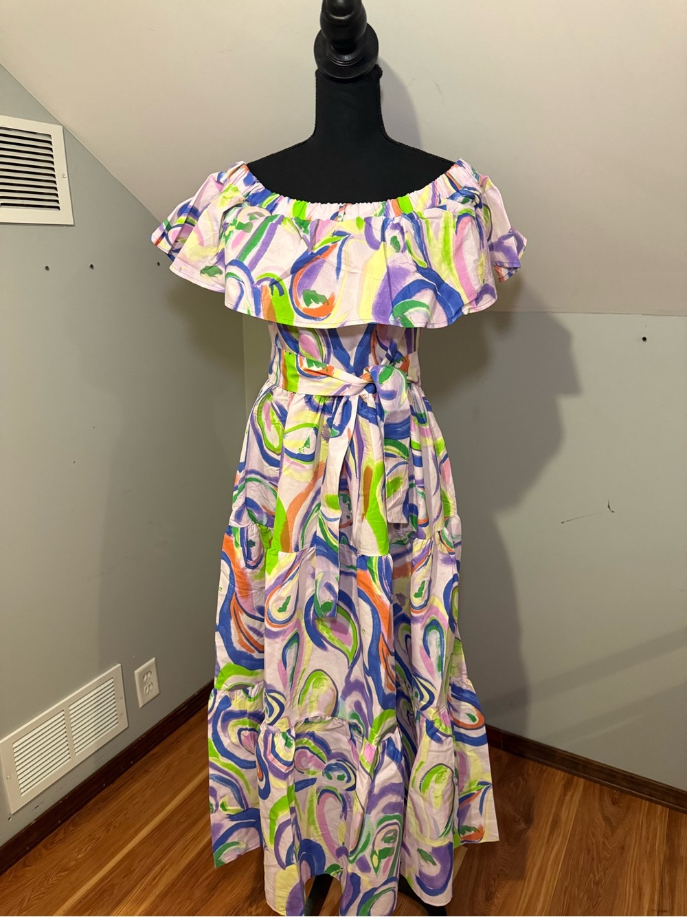 fame Off-Shoulder lightweight summer Maxi Dress with ruffle